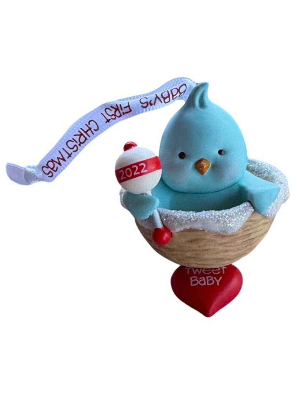 2022 Tweet Baby Hallmark Baby Boy's First Christmas Ornament w/Heart Attachment